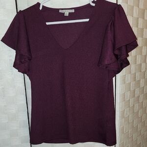 Haute Monde Purple Ruffle Sleeve Top